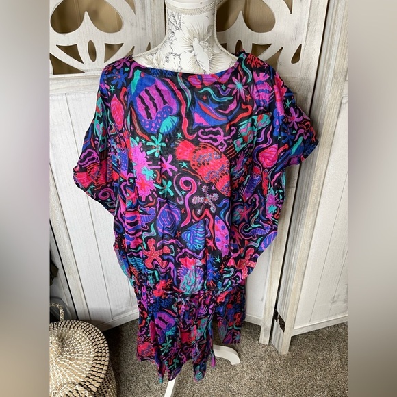 Positive Australia Colorful Swim Cover Up One Size Floral Fish Print - Picture 1 of 4